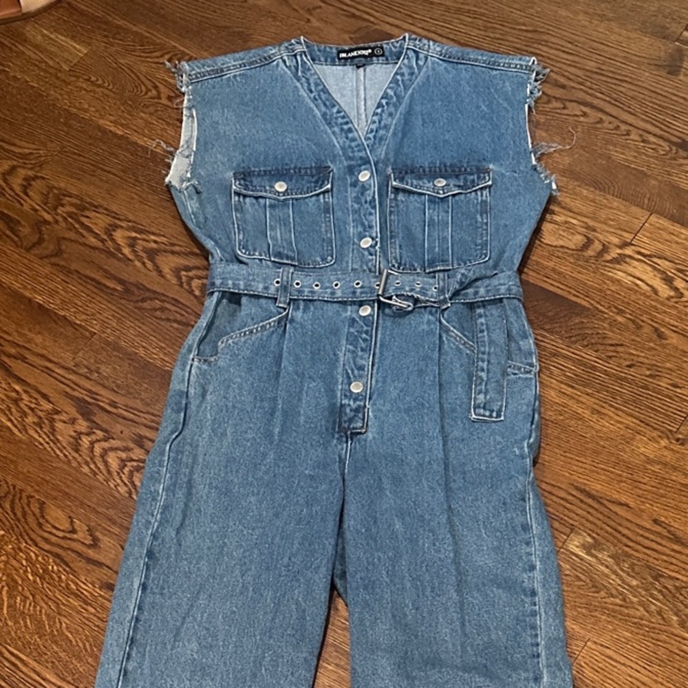 Blank NYC Sleeveless Denim Jumpsuit with Belt - Blue
